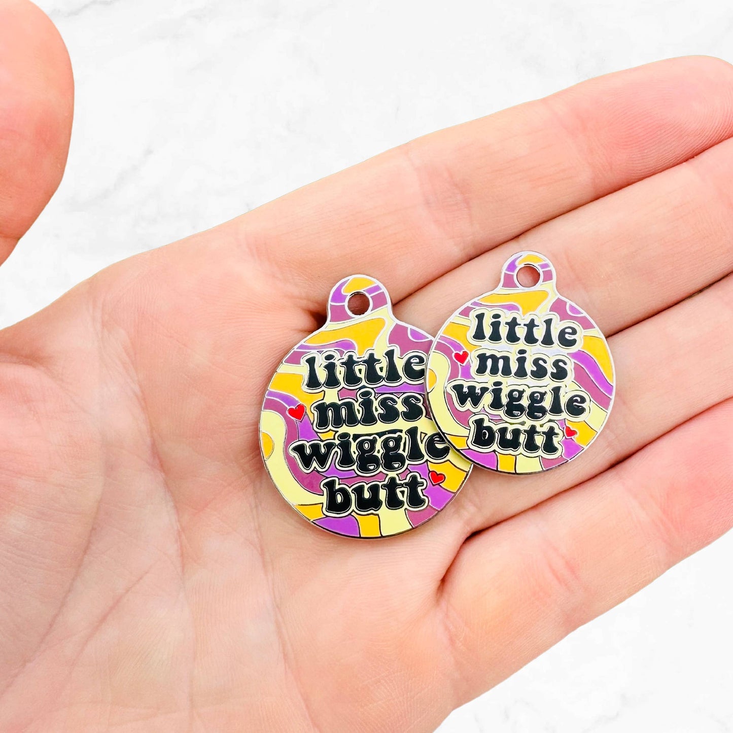Dog Tag Collar Charm - Little Miss Wiggle Butt - QR Code