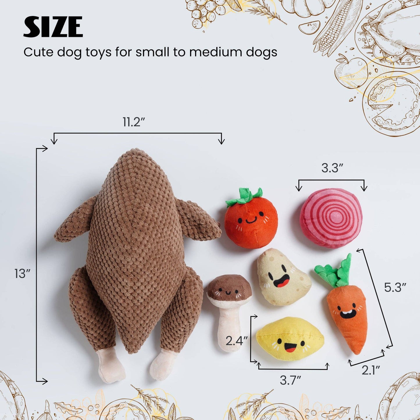 7 Piece Turkey Squeaky Dog Puzzle Toys