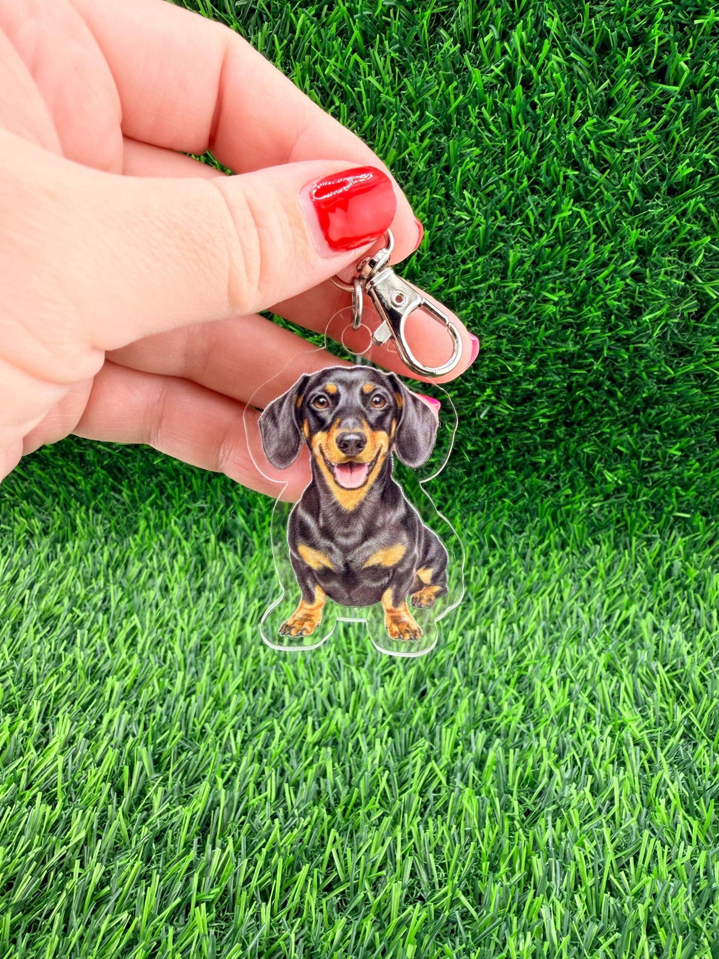 Short Haired Dachshund Black Tan Dog Breed Keychain