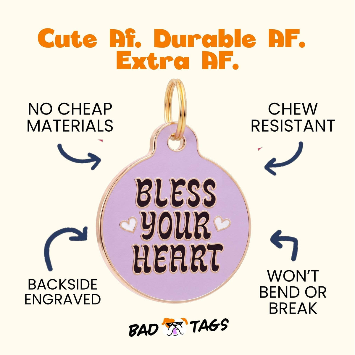 Sassy Dog Tag Charm & Pet ID Tag - Bless Your Heart
