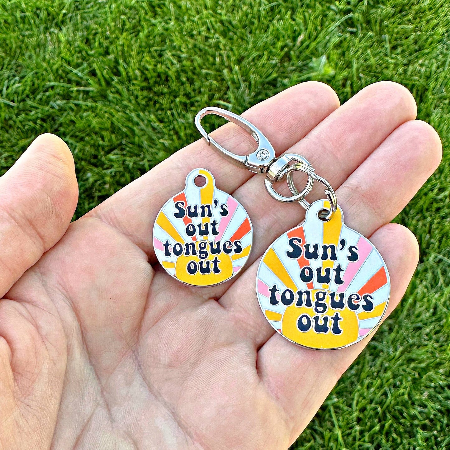 Dog Tag Collar Charm - Suns Out Tongues Out - QR Code