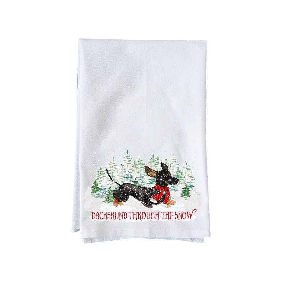 Dashing Through The Snow Dachshund Kitchen Towel