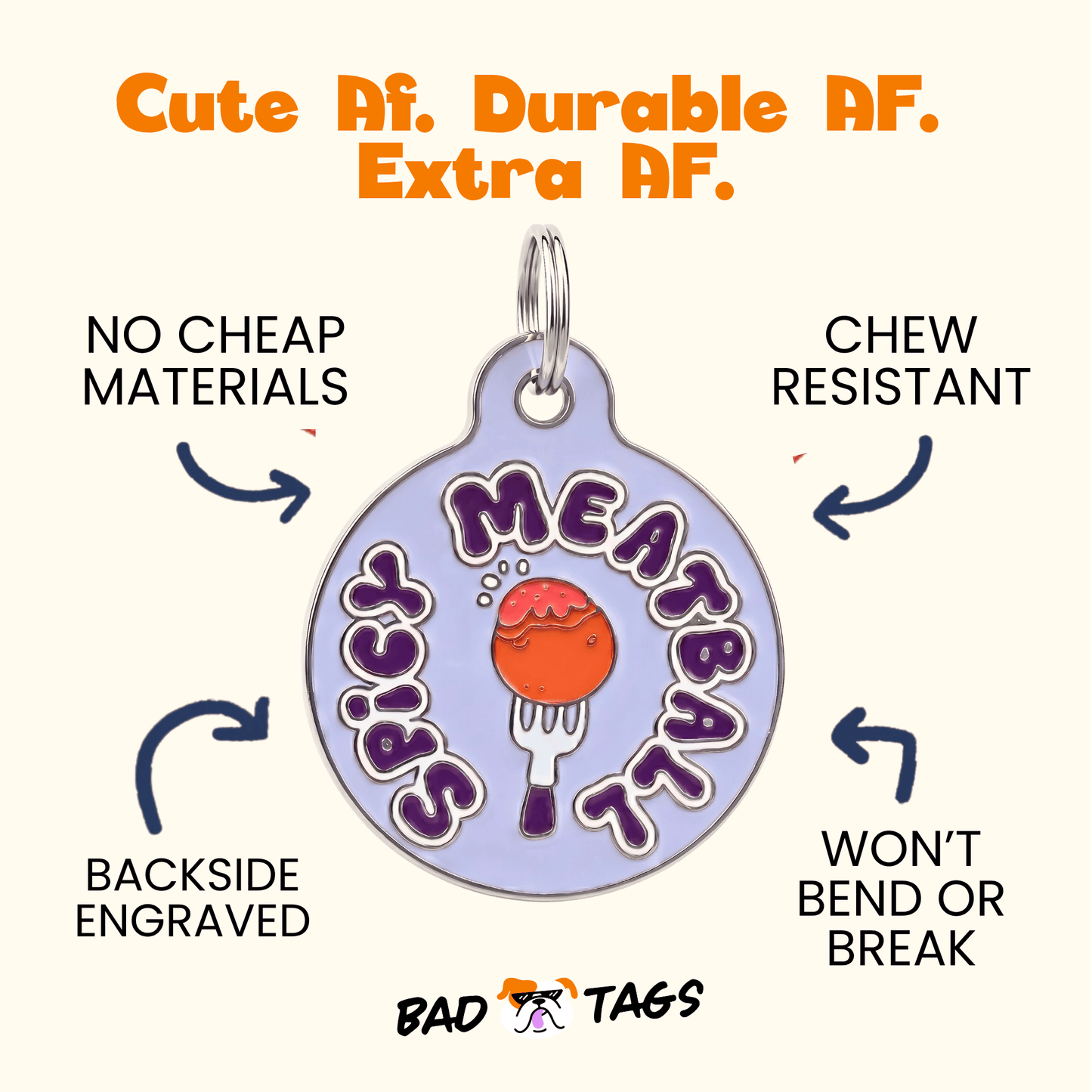 Funny Dog Tag Charm or Pet ID Tag - Spicy Meatball