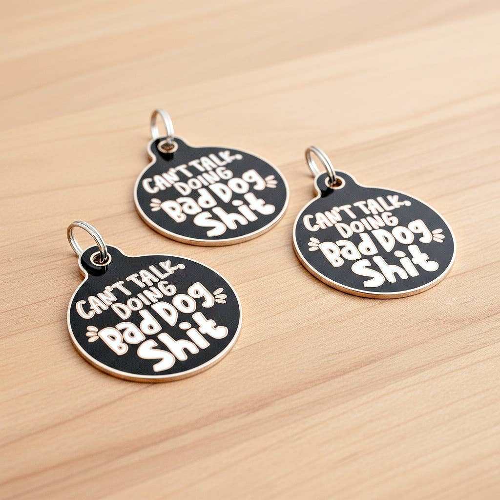 Dog Tag Collar Charm - Bad Dog Shit - QR Code