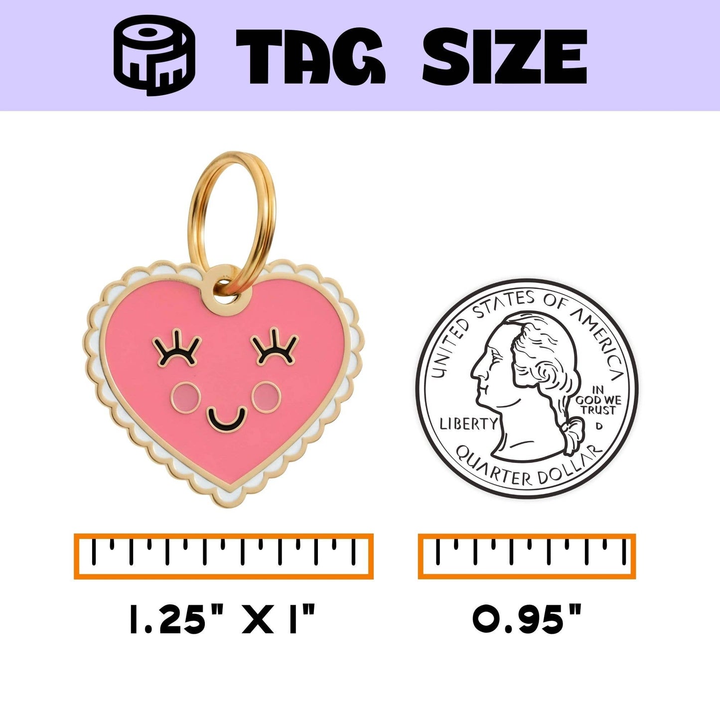 Gold Enamel Dog Tag w/ Scannable Pet ID - Pink Heart Charm