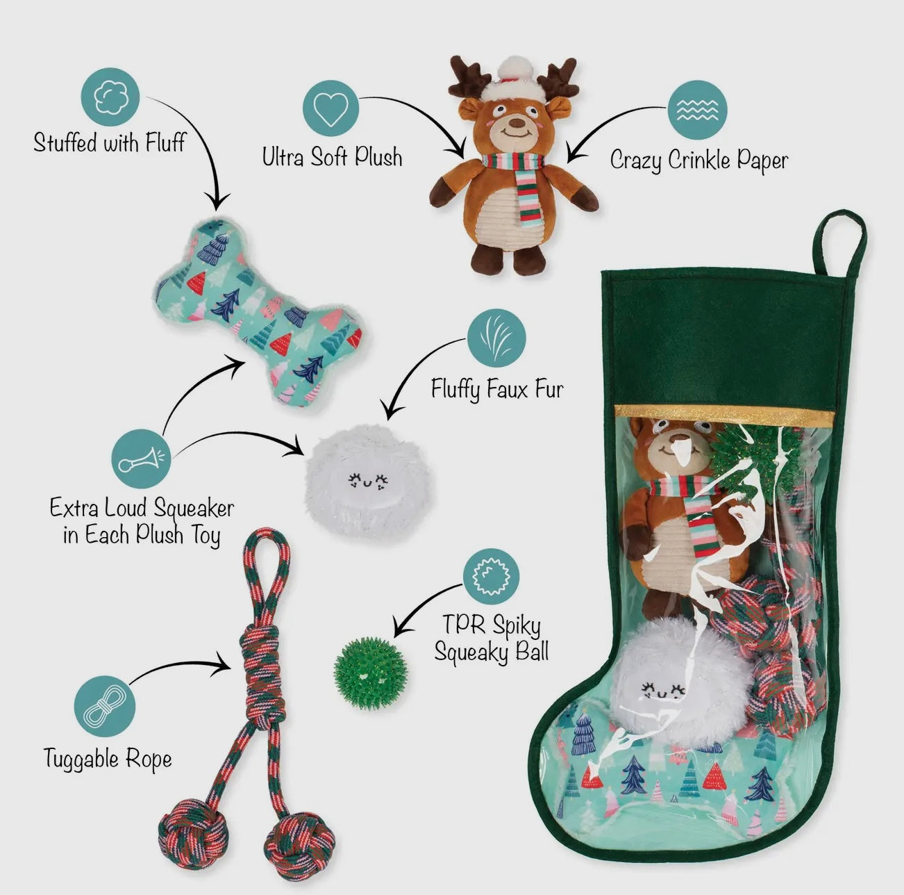Happy Pawlidays Dog Toy-Filled Stocking