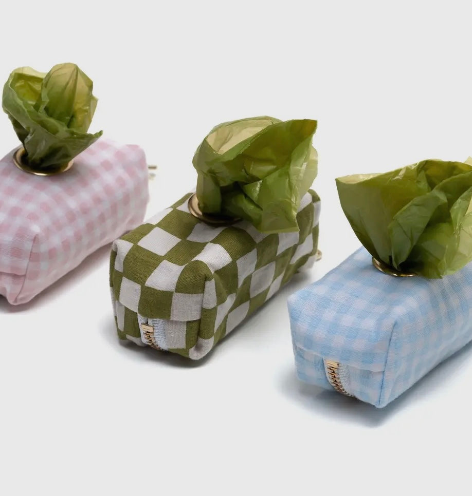Green Checkered Poop Bag Holder