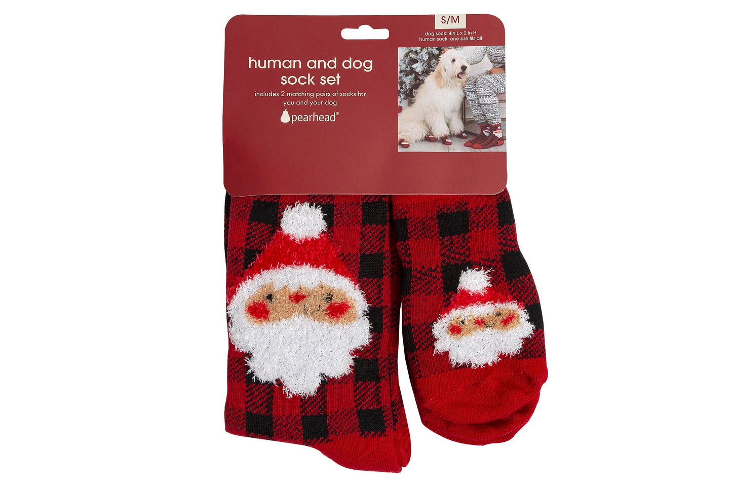 Santa Dog and Human Matching Christmas Sock Set