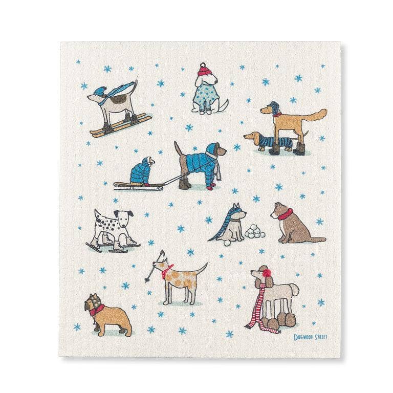 Winter Sports Dogs Dishcloth