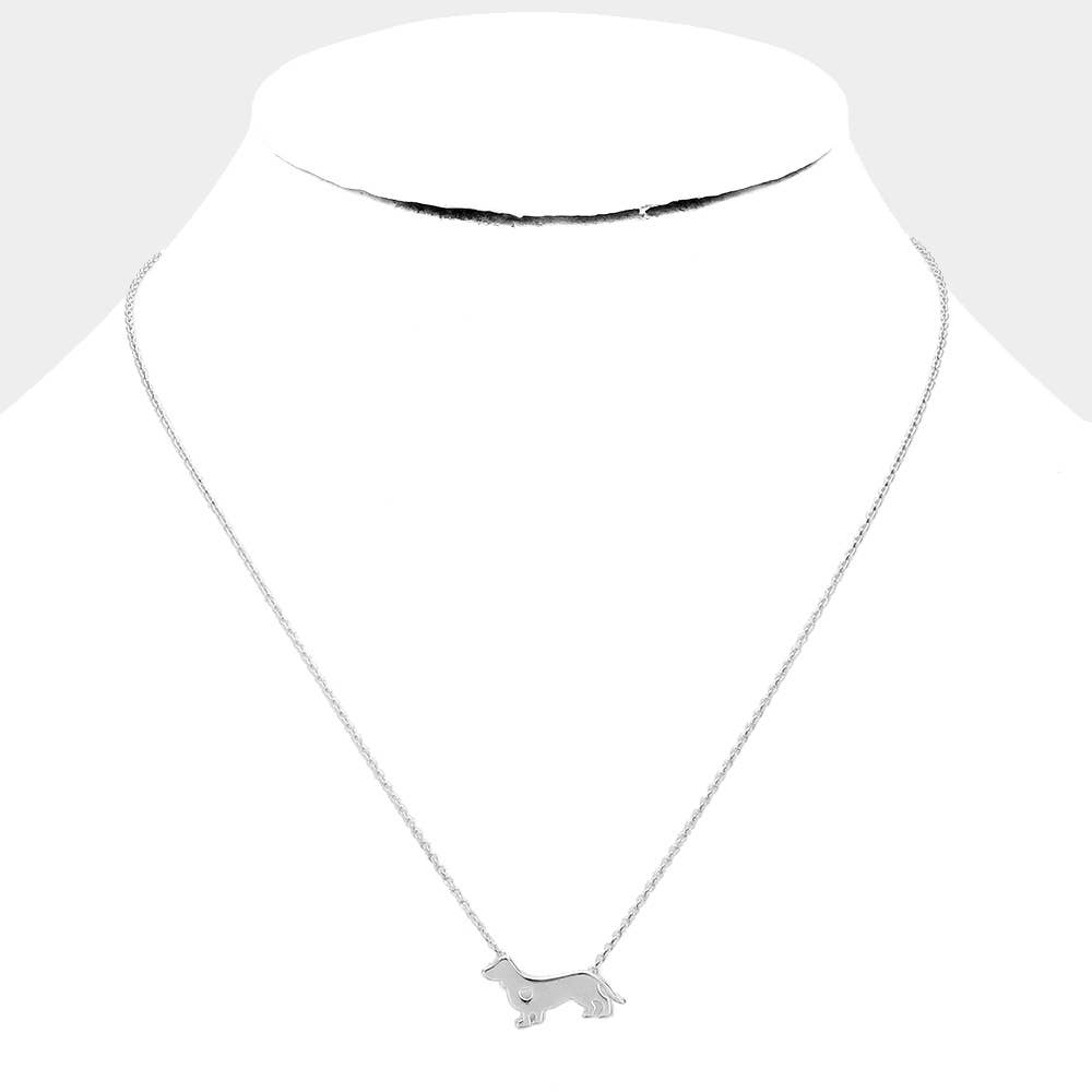 White Gold Dipped Dachshund Dog Pendant Necklace