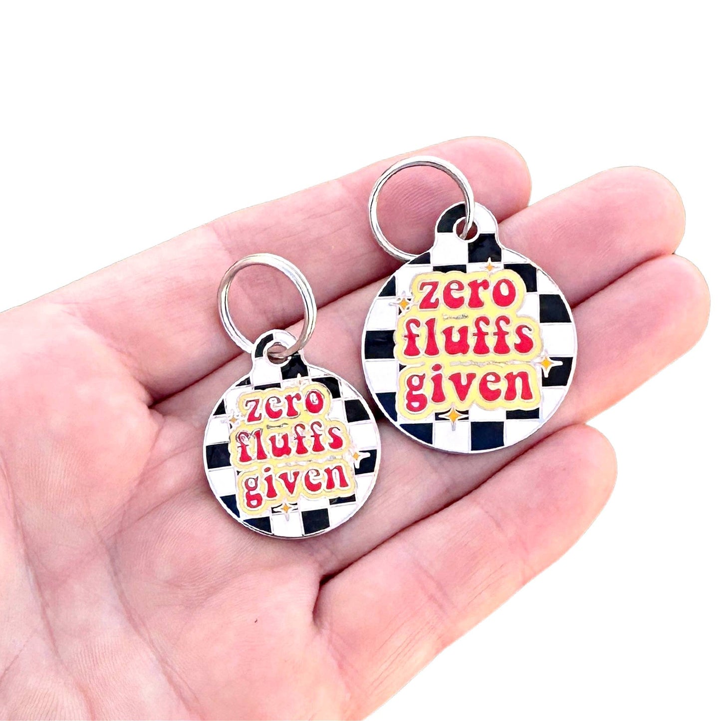 Dog Tag Collar Charm - Zero Fluffs Given - QR Code
