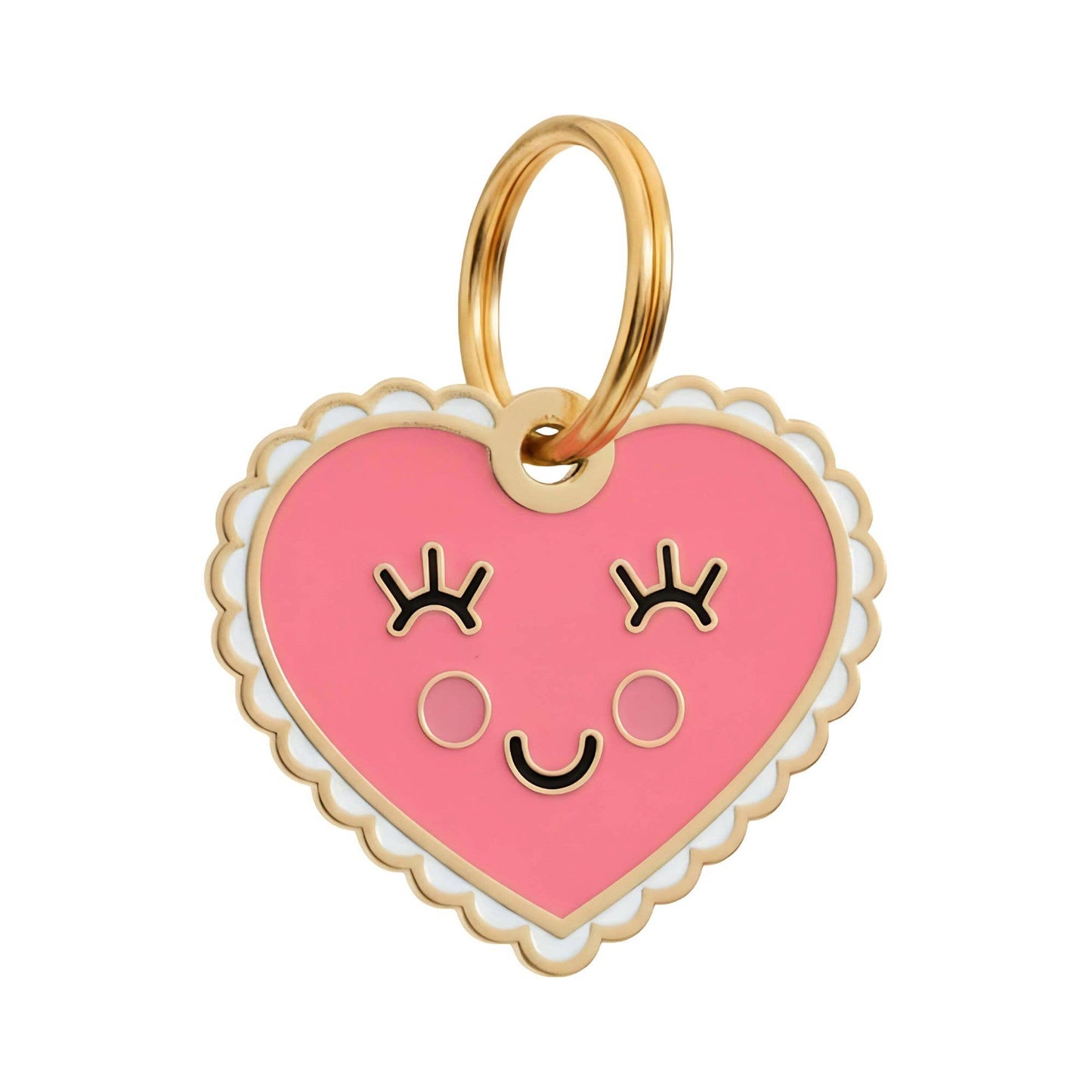 Gold Enamel Dog Tag w/ Scannable Pet ID - Pink Heart Charm