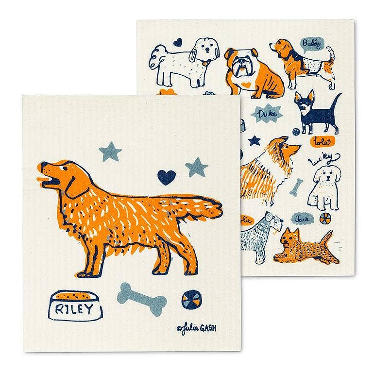 Set of Two Dogs & Names Dishcloths-6.5x8"L