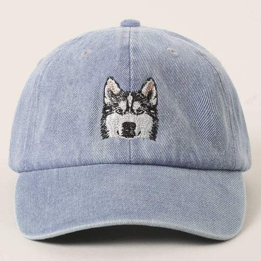Siberian Husky Embroidered Denim Baseball Cap
