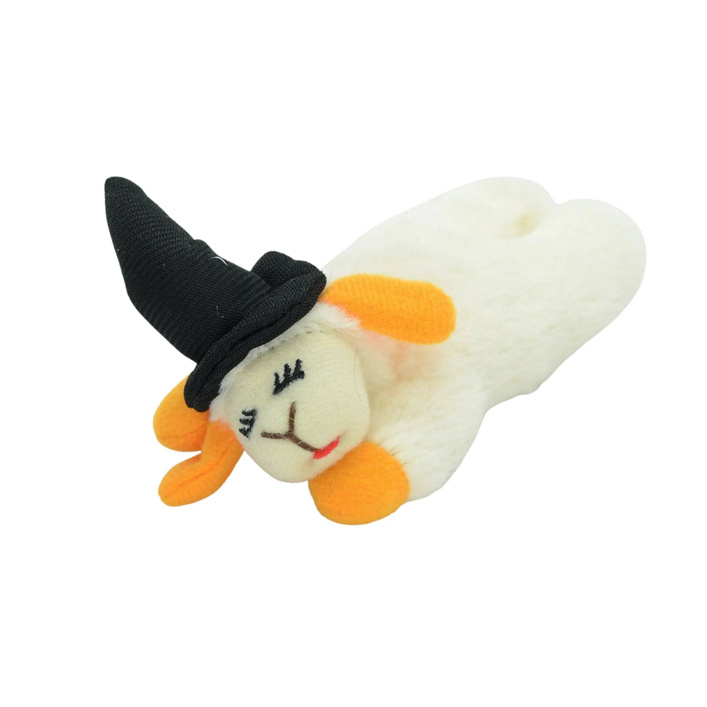 Multipet Halloween Lamb Chop w/ Black Witch Hat Cat Toy 4"
