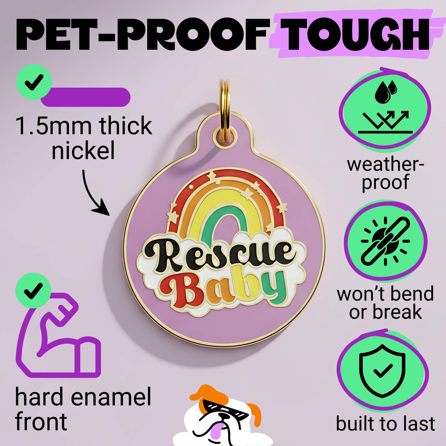 Pet ID Tag  - Rescue Baby *Purple - QR CODE