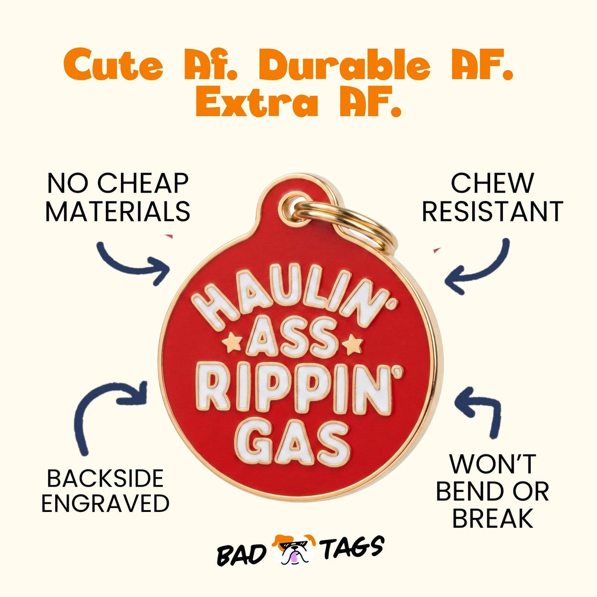 Funny Dog Tag Charm & Pet ID - Haulin Ass Ripping Gas