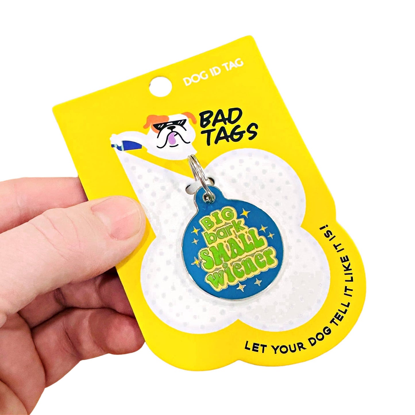 Funny Dog ID Tag Scannable QR Code - Big Bark Small Wiener