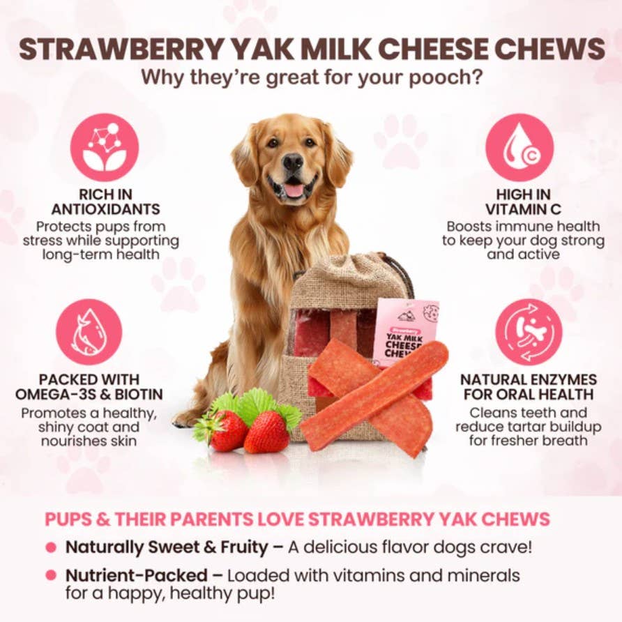 Strawberry Yak Milk Chews - Large Sized