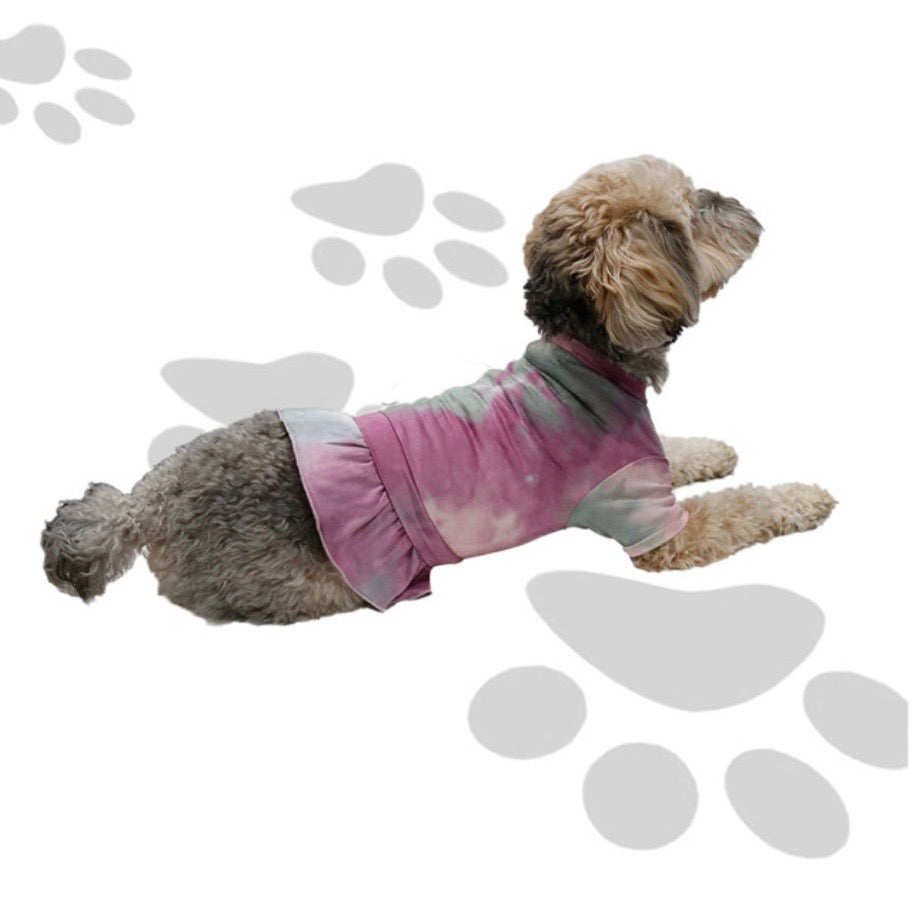 Hand Tie Dye Doggy Dress/Tee - Magenta/Sage