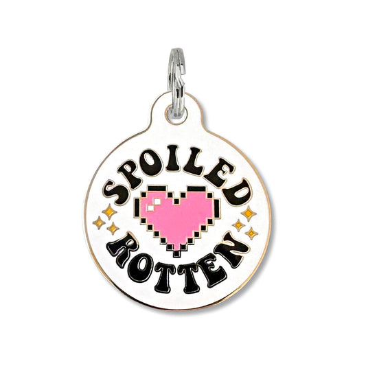 Dog Tag Collar Charm - Spoiled Rotten - QR Code