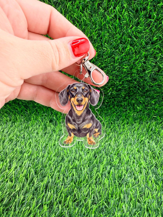 Short Haired Dachshund Black Tan Dog Breed Keychain