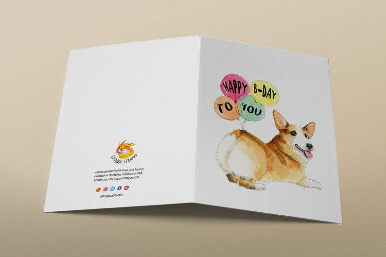 Corgi Butt Balloon - Funny Birthday Card