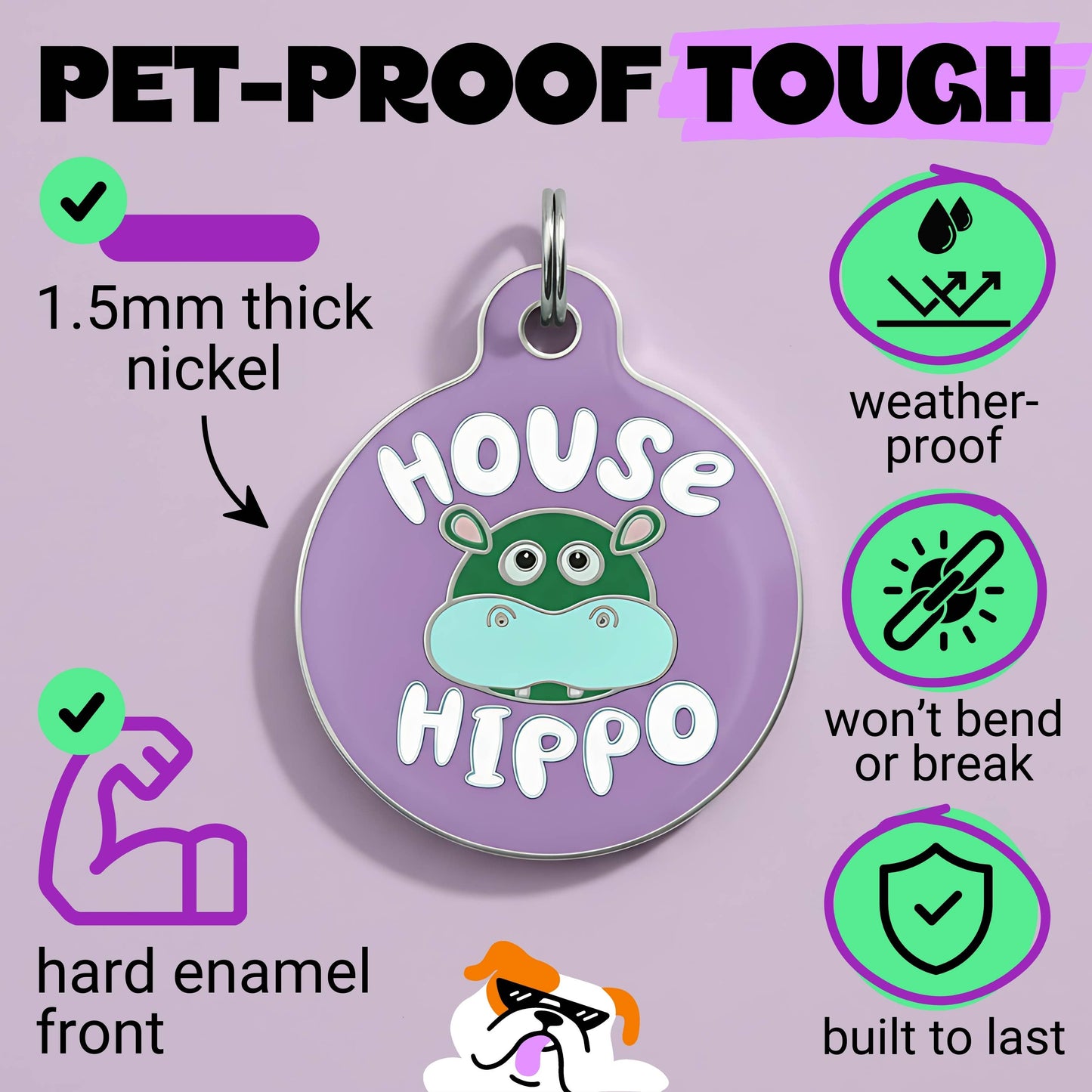 Pet ID Tag - House Hippo *Purple - QR CODE