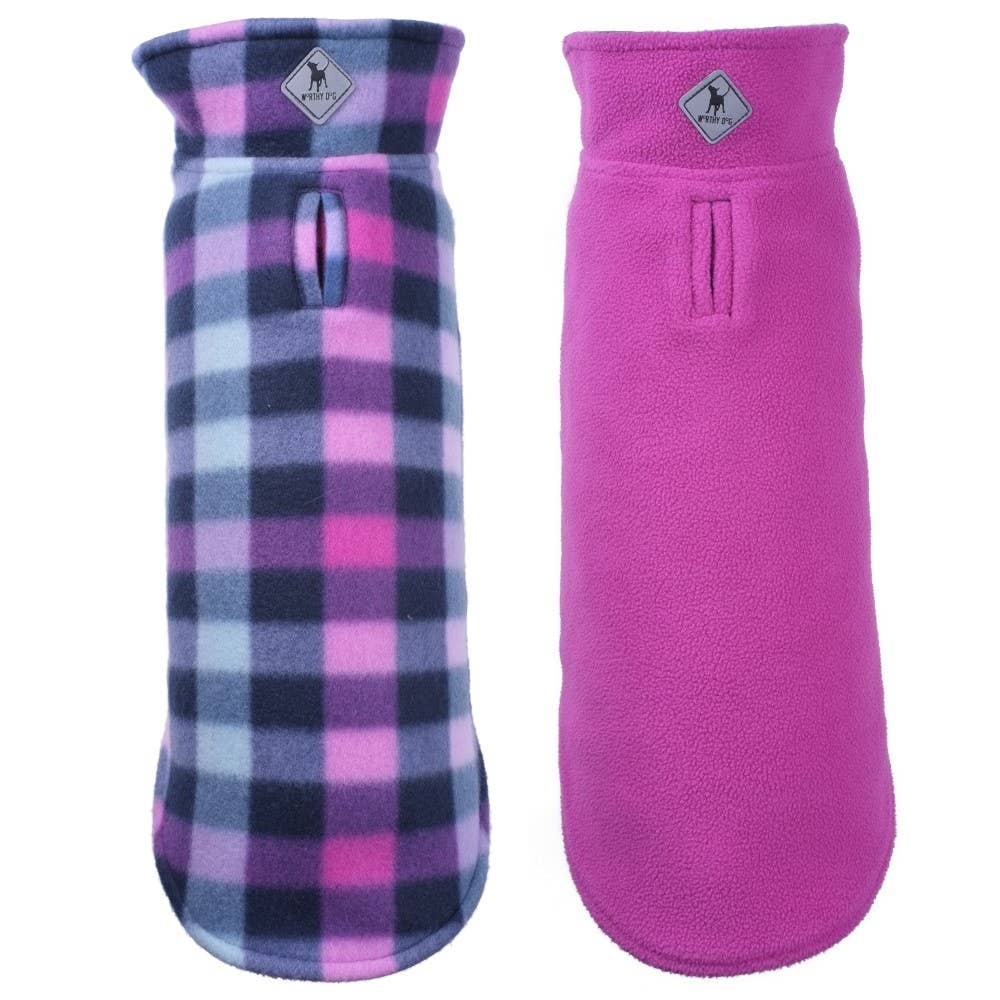 Fargo Fleece Reversible Dog Jacket - pink and grey/purple