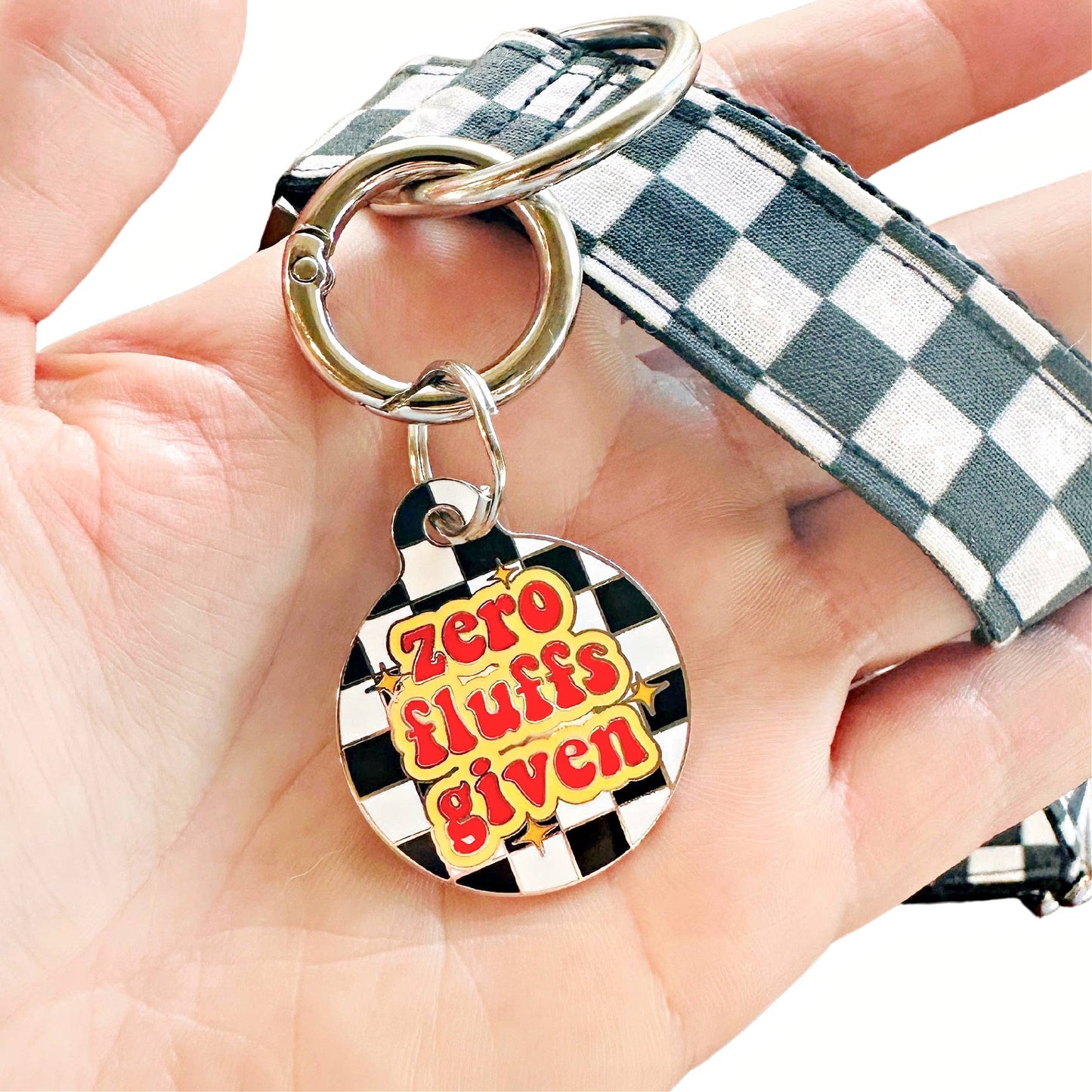 Dog Tag Collar Charm - Zero Fluffs Given - QR Code