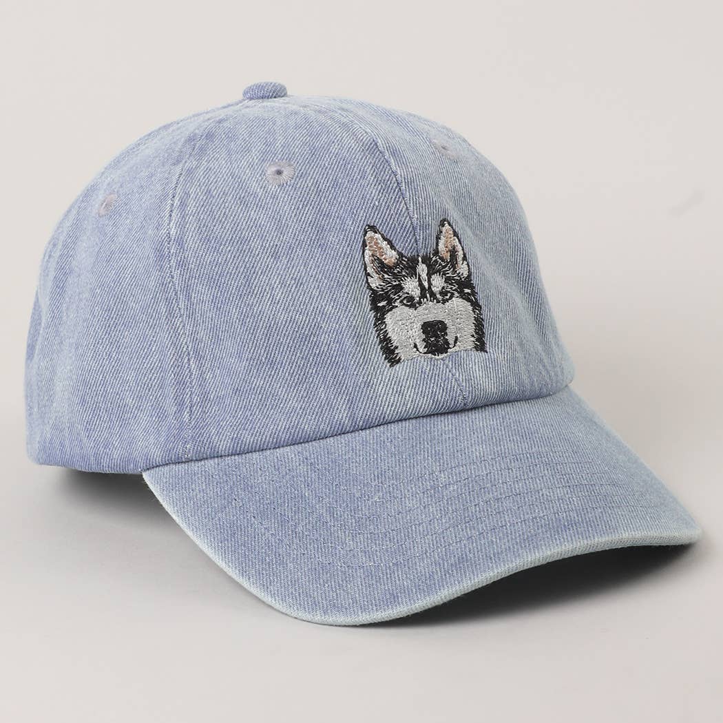 Siberian Husky Embroidered Denim Baseball Cap