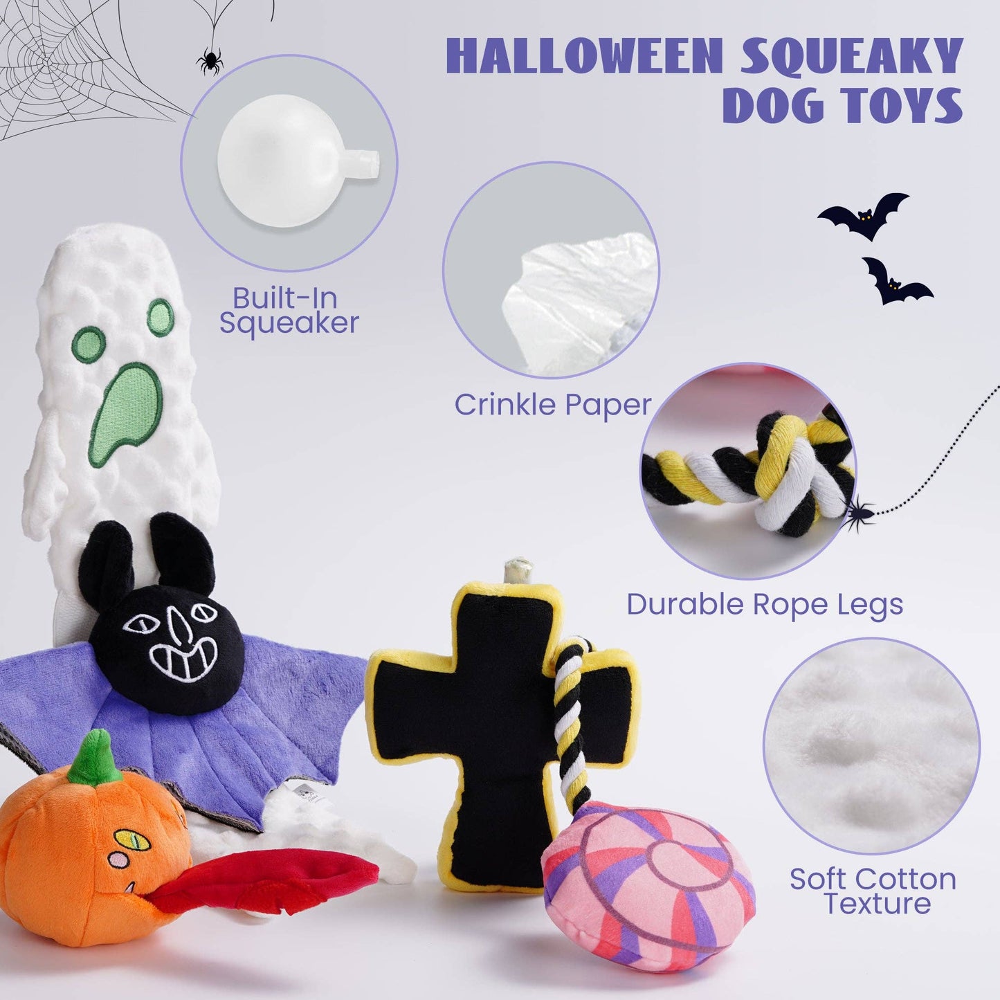Nocciola 5 PCS Halloween Crinkle Dog Squeaky Toys