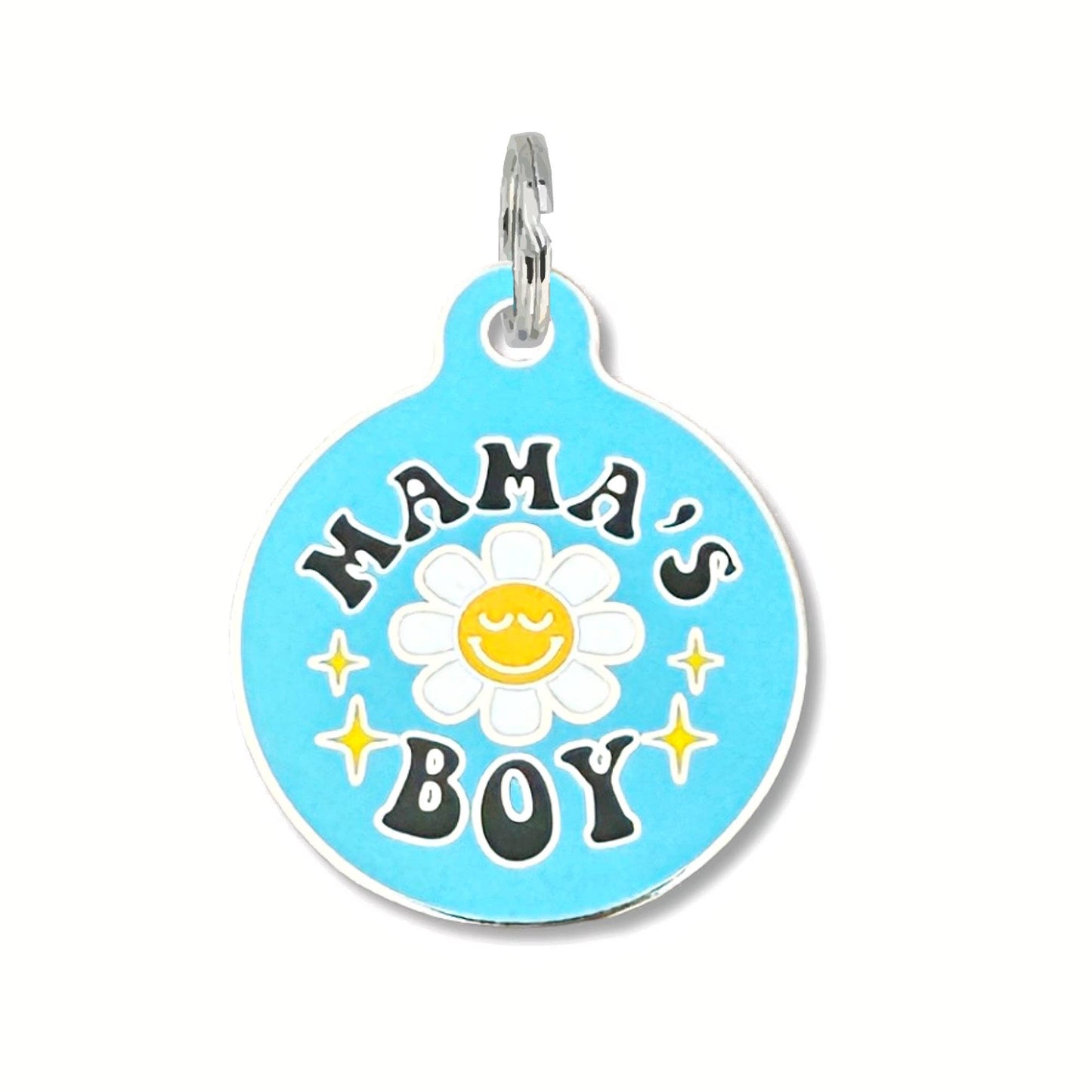 Dog Tag Collar Charm - Mamas Boy- QR Code