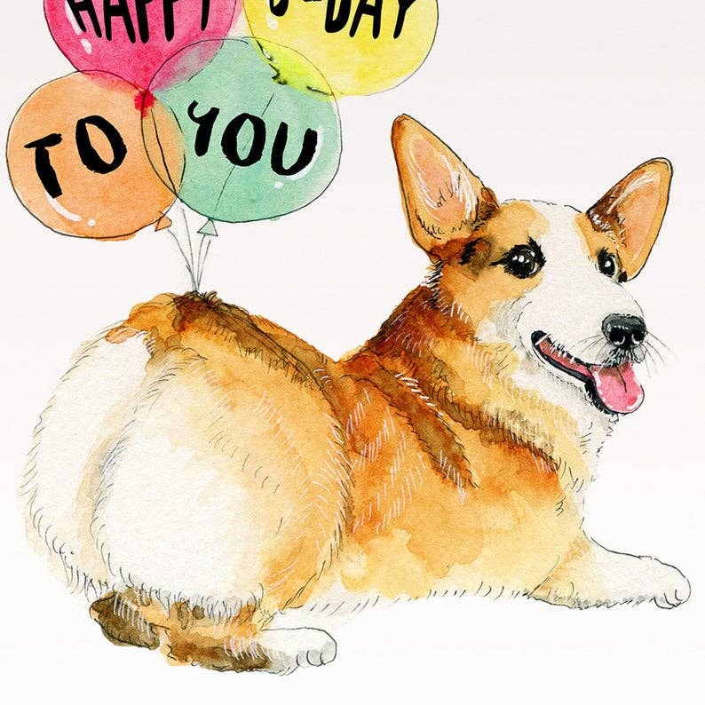 Corgi Butt Balloon - Funny Birthday Card