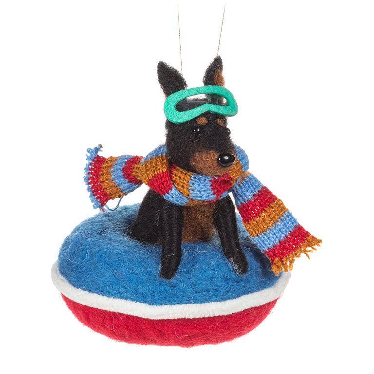 Snowtubing Dog Ornament-4.5"H