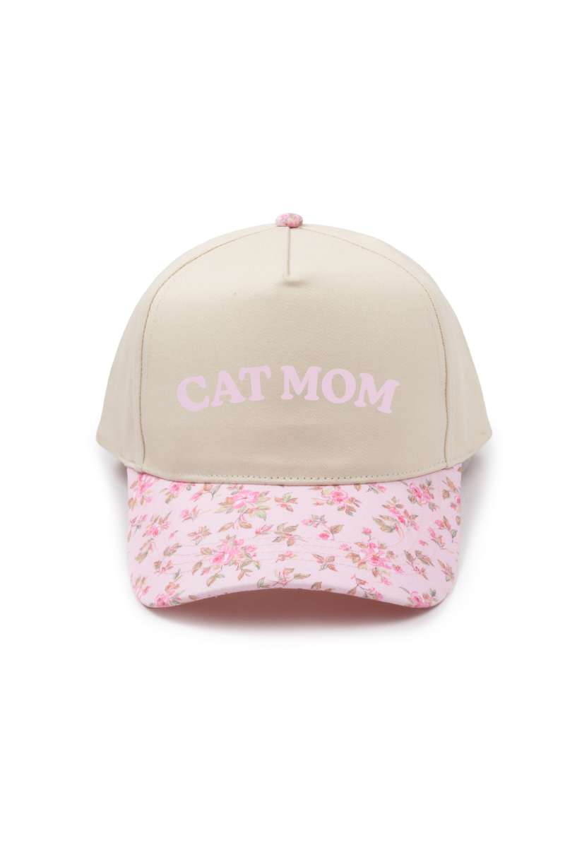 CAT MOM Floral Print Two Tone Trucker Hat