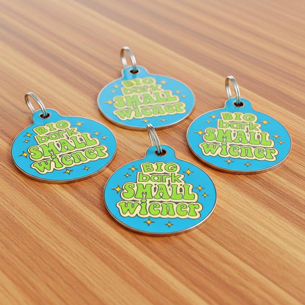 Funny Dog ID Tag Scannable QR Code - Big Bark Small Wiener