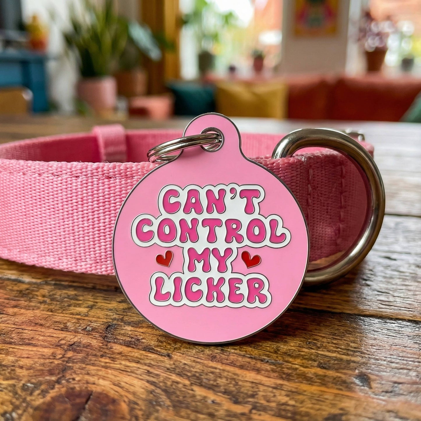 Enamel Dog Tag w/Scannable ID - Can't Control Licker *Pink