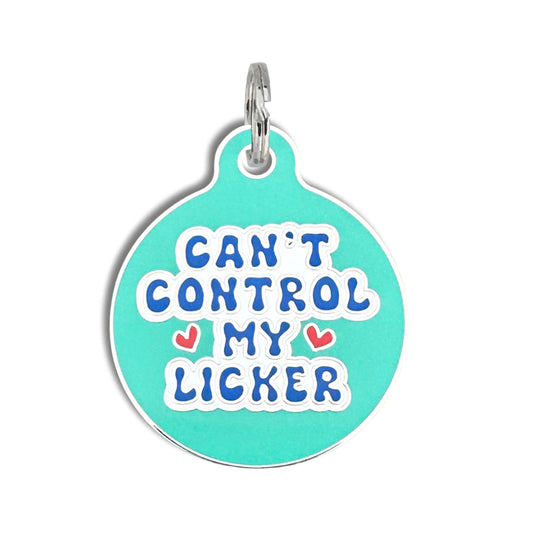 Dog Tag Collar Charm - Can't Control my Licker - QR Code