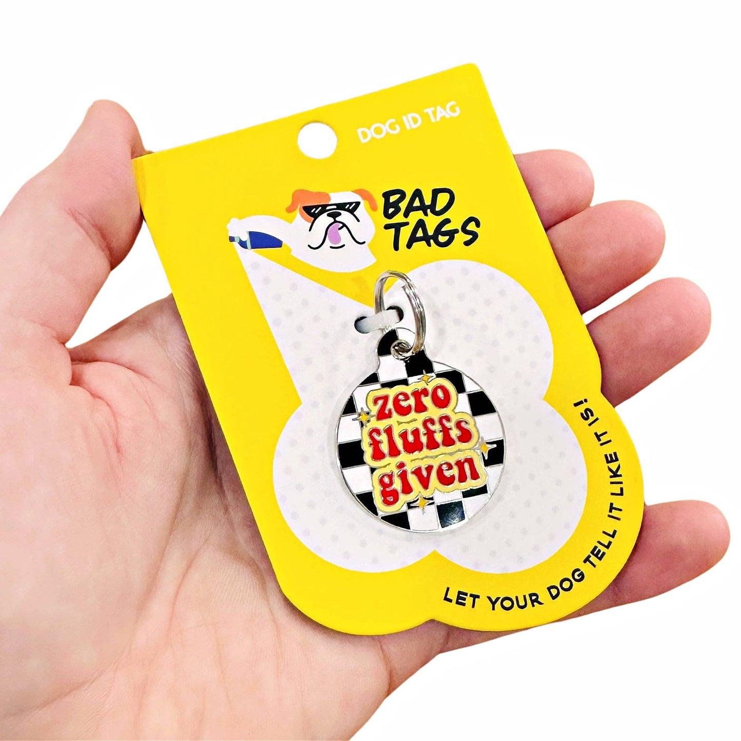Dog Tag Collar Charm - Zero Fluffs Given - QR Code