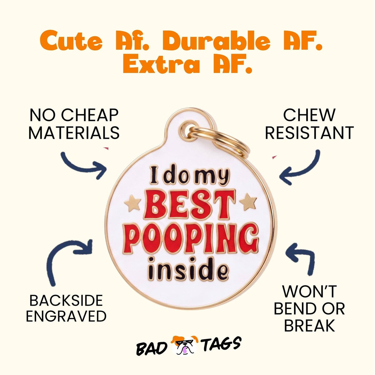 Funny Dog Tag Charm & Pet ID Tag - Best Pooping Inside