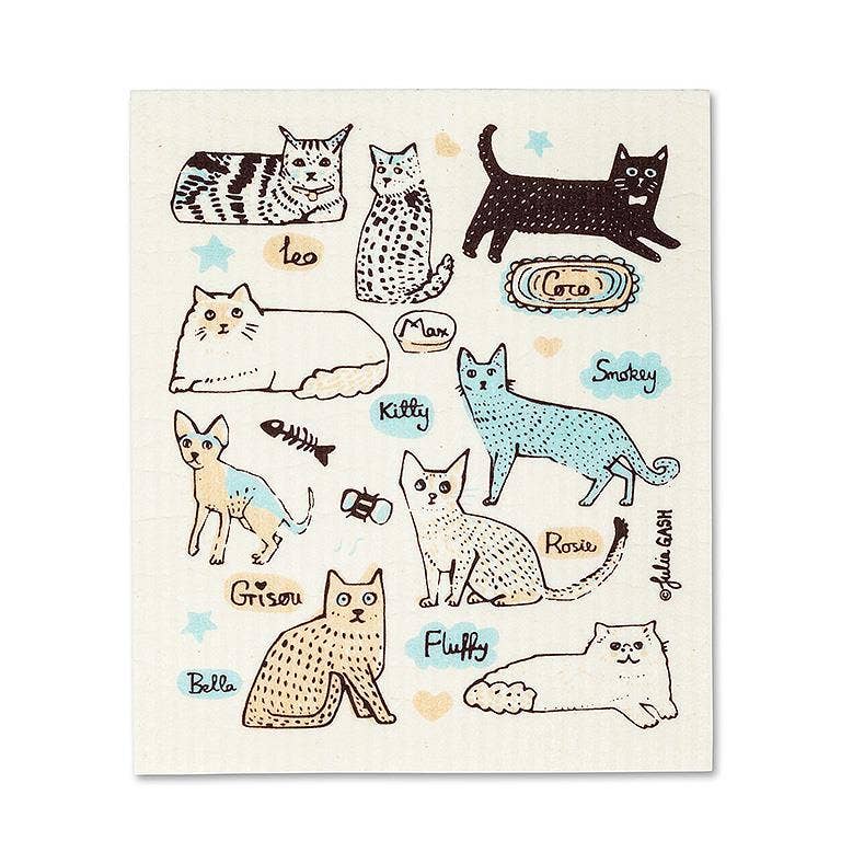 S/2 Cats & Names Dishcloths-6.5x8"L