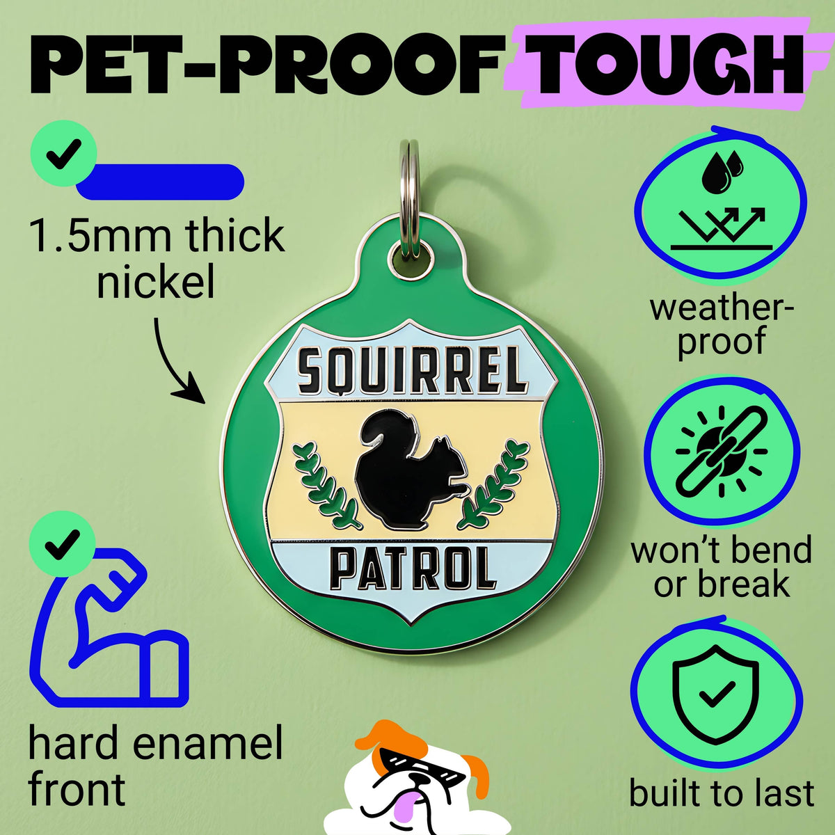 Pet ID Tag - Squirrel Patrol *Green - QR CODE