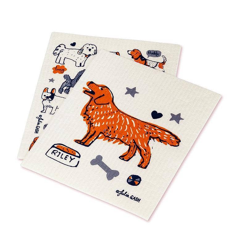 Set of Two Dogs & Names Dishcloths-6.5x8"L