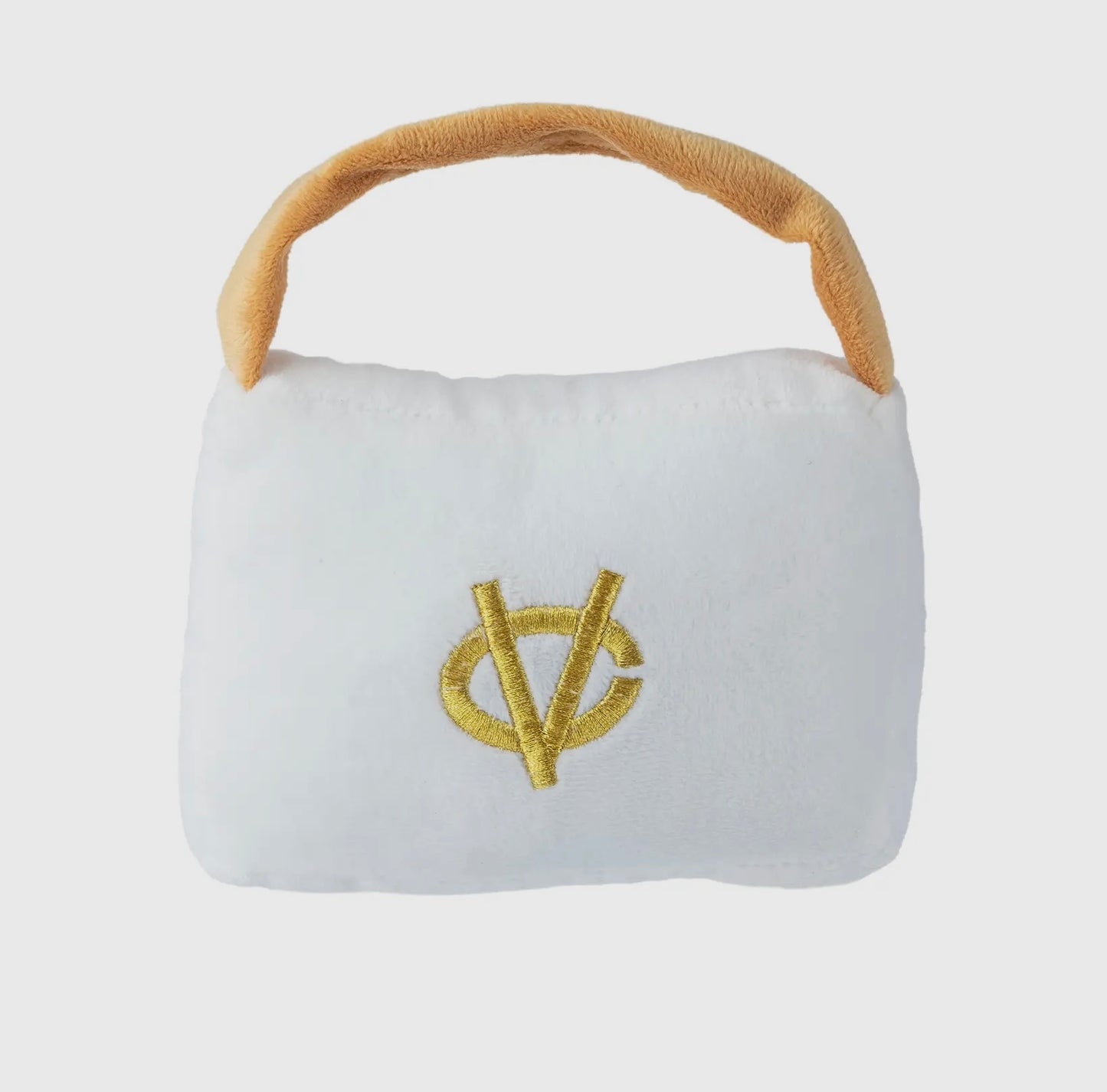 White Chewy Vuiton Purses Squeaker Dog Toy