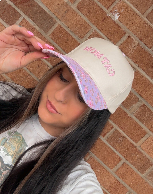 CAT MOM Floral Print Two Tone Trucker Hat