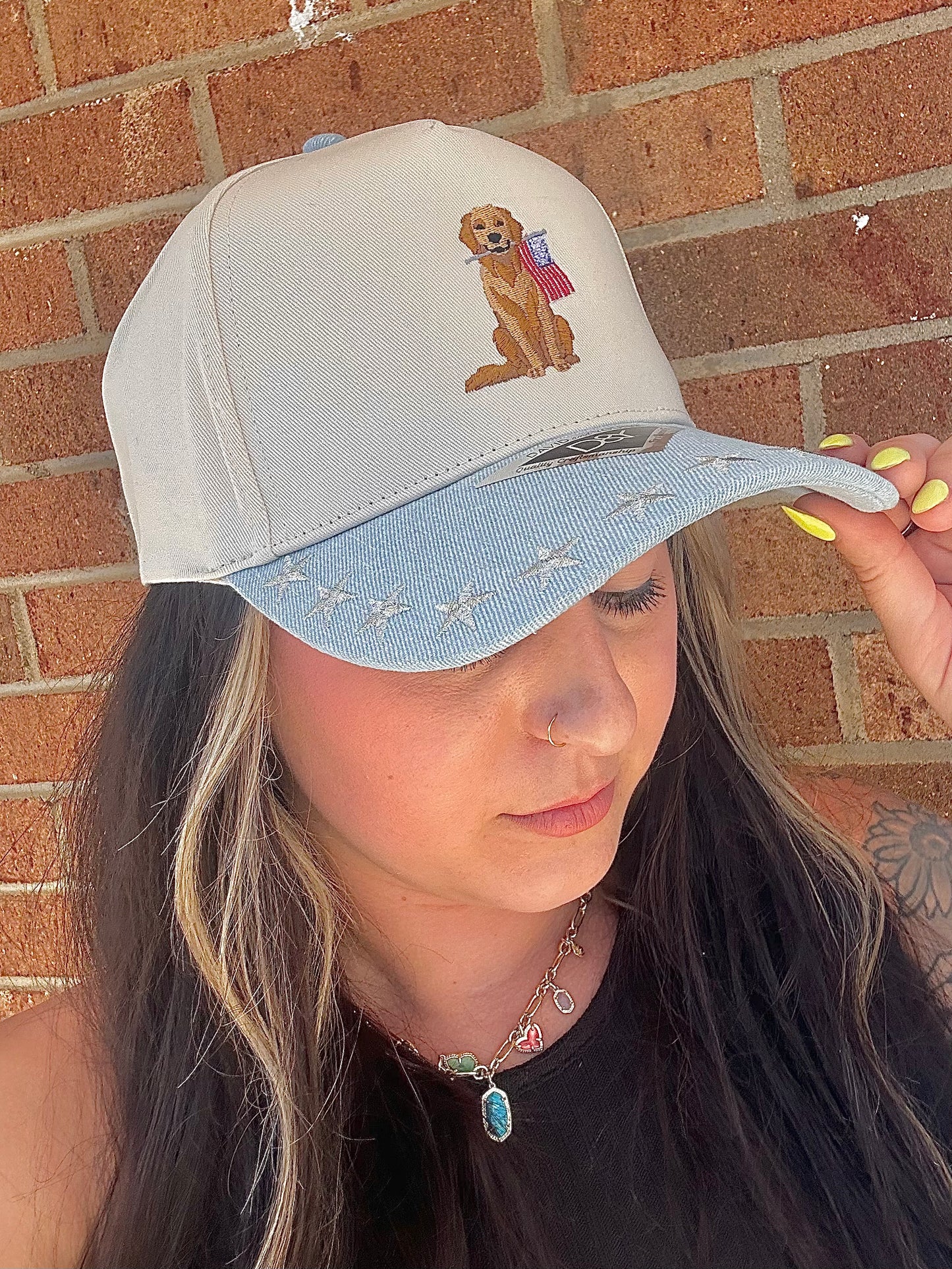 AMERICANA DOG USA FLAG Embroidered Stars Brim Two Tone Cap