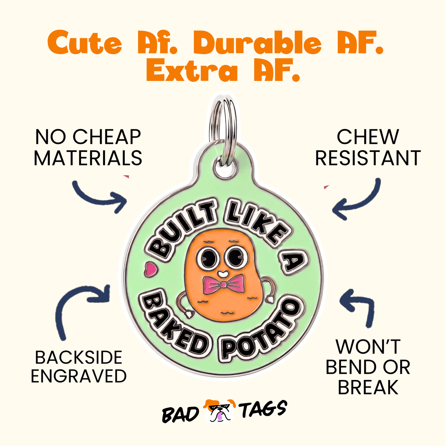 Funny Dog Charm or Pet ID Tag - Built Like a Baked Potato