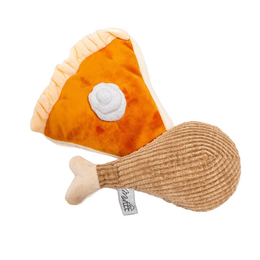 Midlee Thanksgiving Pumpkin Pie and Turkey Leg Plush Dog Toy