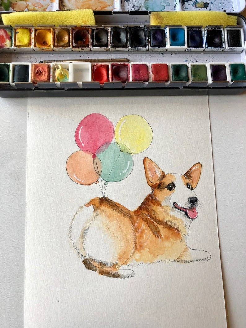 Corgi Butt Balloon - Funny Birthday Card
